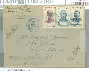 Madagascar/Malagasy Republic  9f 20c rate (airmail) to U.S.A.; small tear in flap.