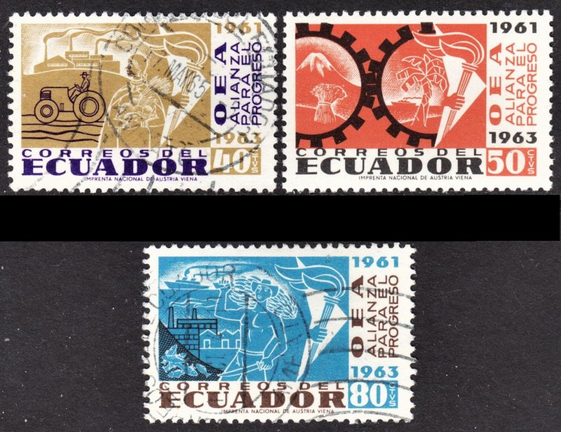 Ecuador Scott 715-17 complete set F to VF mint NH & used.  FREE...