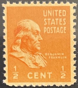 Scott #803 1938 ½¢ Presidential Series Benjamin Franklin MNH OG