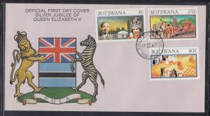 Botswana Scott 179-81 FDC -  1977 Silver Jubilee