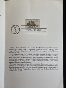 1981 Frederic Remington First Day Ceremony Program Sc# 1934
