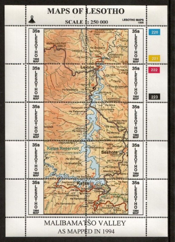 Lesotho 1996 - Maps - Set of 3 Sheets of 10 Stamps - Scott #1055-7 - MNH