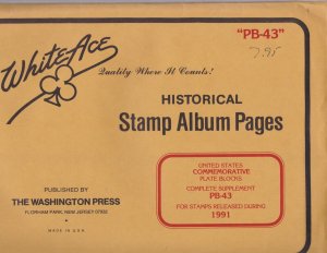 KAPPYSstamps WHITE ACE PLATE BLOCK PAGES SUPPLEMENT PB-44 FOR 1992 #19