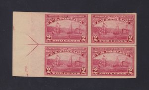 US 373 2c Hudson-Fulton Mint LS Margin Arrow Block of 4 XF OG NH SCV $200