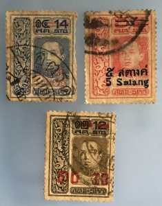 Thailand Siam 1914-20 King Vajiravudh overprints on 3V SC#157/158/186 T2767