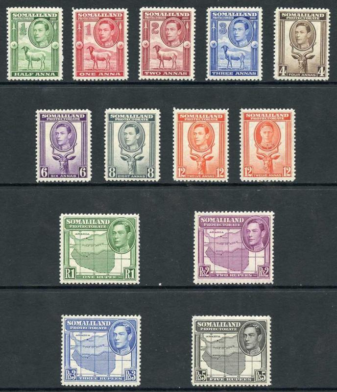 Somaliland Protectorate SG93/104 1938 KGVI Set of 12 Wmk Mult Script CA U/M