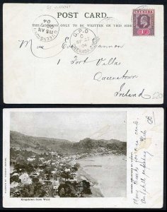 Grenada KEVII 1d on a St Vincent Post card