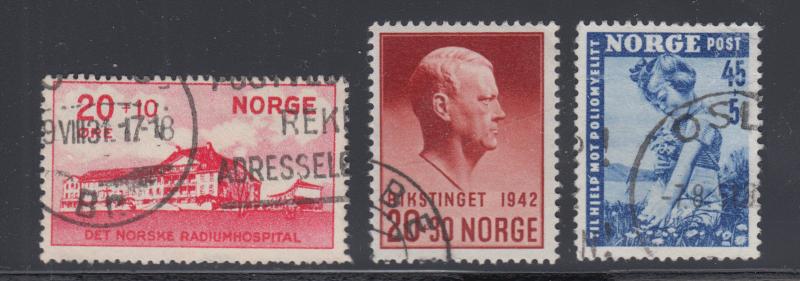 Norway Sc B4, B27, B49 used 1931-1950 issues, 2 cplt sets + 1 single, F-VF