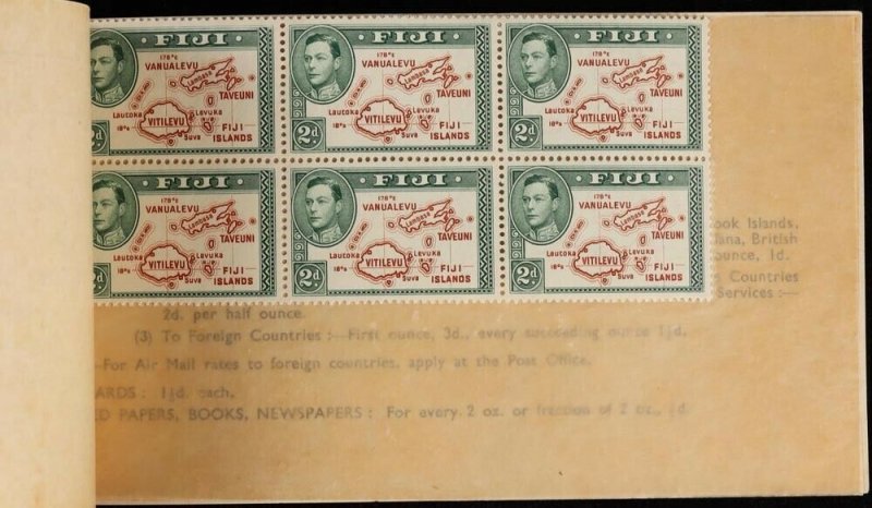 FIJI 1940 KGVI Booklet 3/-. SG SB3a cat £1200. Very rare. 