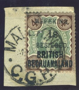 Cape Mafeking 1900 1s on 4d green & purple-brown (Type 3 surch) VFU. SG 11.