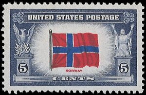 U.S. Scott # 911  1943 5c sl vio, rose red,ultra & blk  Norway  mint-nh- vf