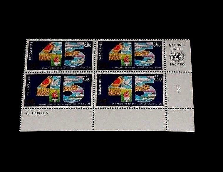 U.N. 1990, GENEVA #188, 45th ANNIVERSARY. INSC. BLK/4, NICE!! LQQK!!