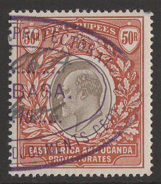 KENYA, UGANDA & TANGANYIKA 1903 KEVII 50R, wmk crown CC top value. 