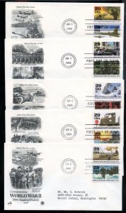 US 2838a-j World  War II set of 5 Addr PCS cachet FDC
