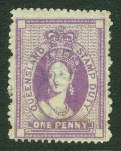 SG F16 Queensland 1871-72. 1d mauve. Lightly mounted mint CAT £70