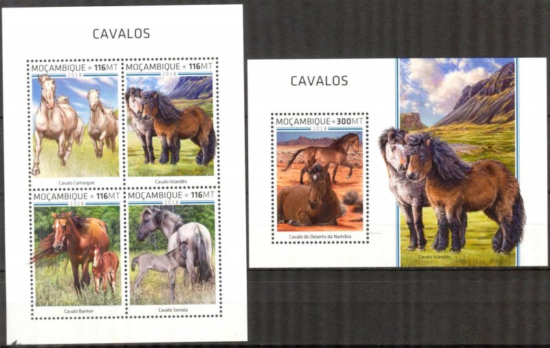 Mozambique 2018 Horses sheet + S/S MNH