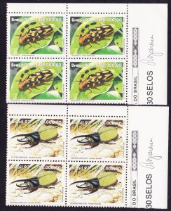 Brazil Beetles 2v Upper Right Corner Blocks of Four 1993 MNH SG#2576-2577