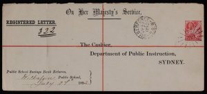 NEW SOUTH WALES Registered Official Envelope 1892 use of Centennial QV 6d OS.