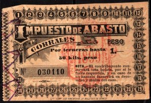 1899 Argentina Revenue Corral Supply Tax For Calves Up To 50 Kilograms Per Peso