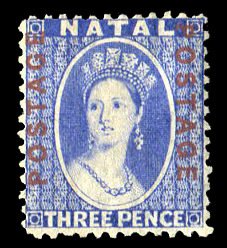 Natal #39 (SG 61) Cat£120, 1870-73 3p ultramarine, unused without gum