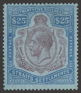 STRAITS SETTLEMENTS 1921 KGV $25 purple & blue on blue, wmk script. Rare genuine