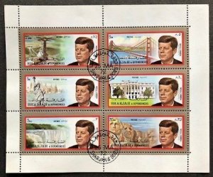 Sharjah, 6 Different John Kennedy Stamps, CTO Souvenir Sheet..