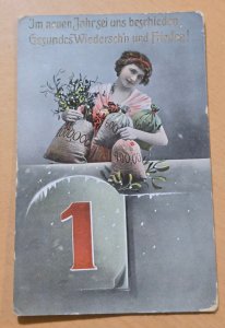 WWI Imperial German Soldiers Military Feldpost Postcard New Years Greeting 1914