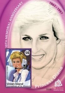 Union Island 2007 - Princess Diana 10th Memorial Stamp Souvenir sheet MNH