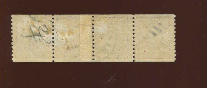 445 Washington Used Coil Paste-Up Strip of 4 Stamps  (445-Strip 1)