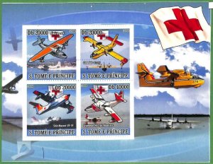 A3325 - SAO TOME & PRINCIPE, ERROR MISSPERF: 2008 Seaplanes, Aviation, Red Cross