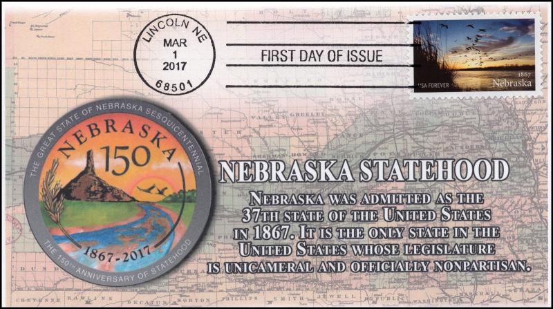 17-059, 2017, Nebraska Statehood, 150 years, Lincoln NE, First Day Cover