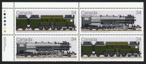 LOCOMOTIVES HISTORY (1925-1945) = Canada 1986 #1119a MNH UL Block of 4