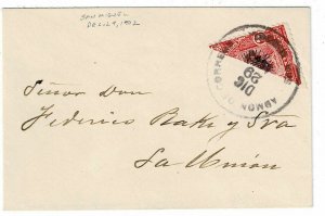 Salvador 1902 San Miguel cancel on internal cover with 2c bisect