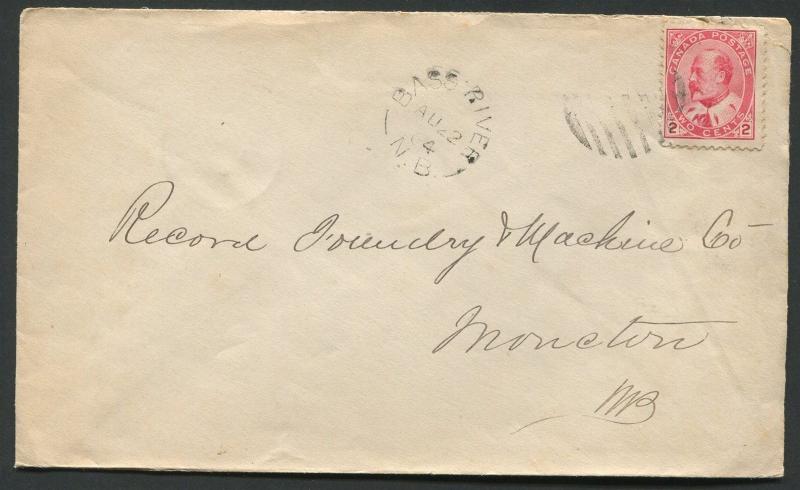 NEW BRUNSWICK SPLIT RING TOWN CANCEL COVER BASS RIVER