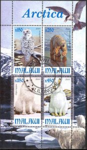 {g1303} Malawi 2010 Arctic Fauna Rabbit Fox Owls sheet Used / CTO Cinderella