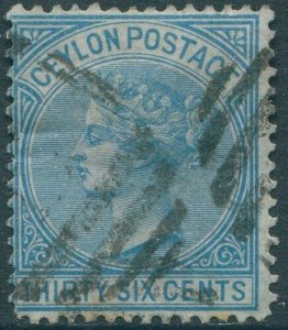 Ceylon 1872 SG129 36c blue QV FU (amd)