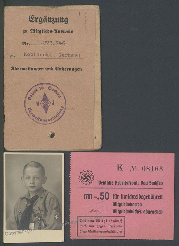 3rd Reich 1934 Hitler Youth HJ Ausweis ID Photo Membership Booklet Revenu 106712