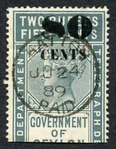 Ceylon Telegraph SGT97 80c on 2r50c Grey Variety 80 Faulty top and bottom