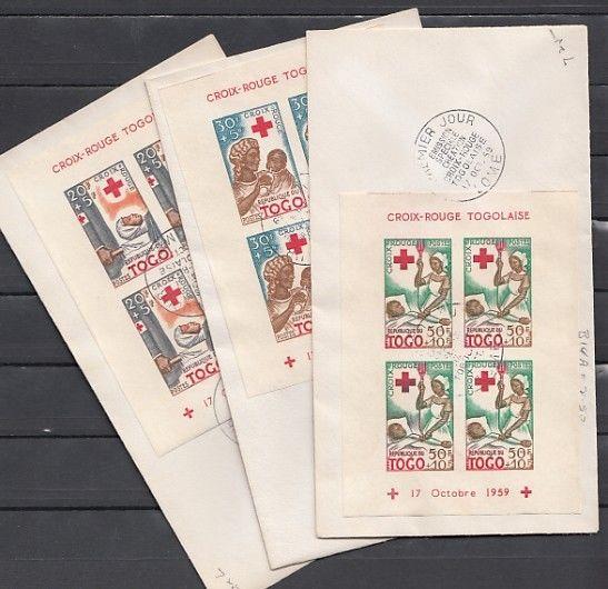 Togo, Scott cat. B12a-B14a. Red Cross sheets of 4. 3 First day covers. Nurse. ^