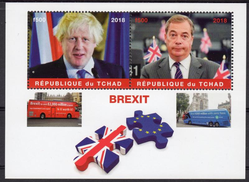 Chad 2018 BREXIT Nigel Farage Boris Johnson Politicians Buses Souvenir Sheet MNH