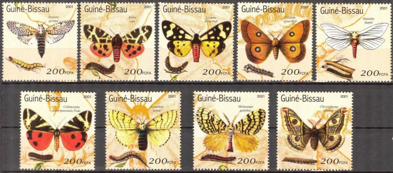 Guinea Bissau 2001 Butterflies I Set of 9 MNH**