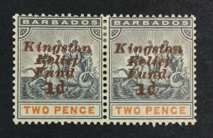 MOMEN: BARBADOS SG #153,e PAIR ONE NO STOP MINT OG H £80 LOT #6765