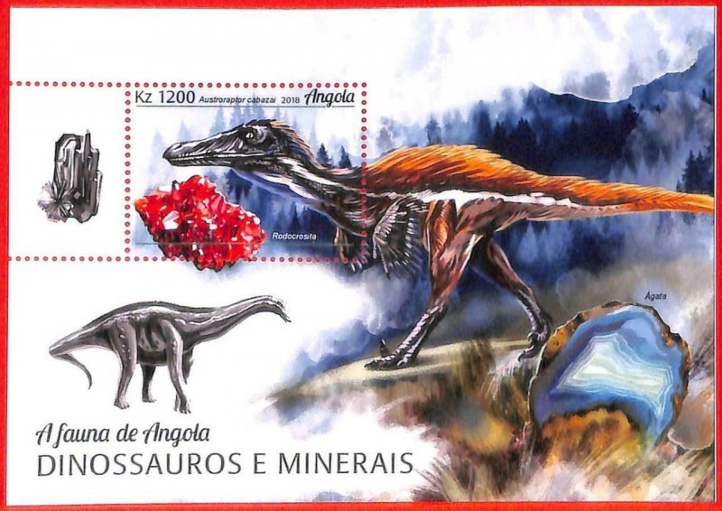 A3797 - Angola - ERROR MISPERF, Souvenir Sheet - 2018, Dinosaurs, Minerals
