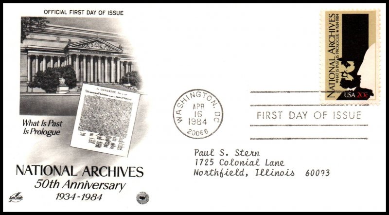 US 2081 National Archives PCS Artcraft Variety Typed FDC