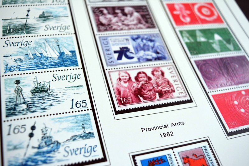 COLOR PRINTED SWEDEN 1971-1988 STAMP ALBUM PAGES (62 illustrated pages)