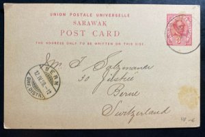 1898 Sarawak Postal Stationery Postcard cover To  Bern Switzerland