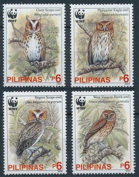 2004 Philippines 3593-3596 WWF, Philippine owls