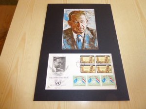 Dag Hammarskjold UN Art Postcard and 1962 USA FDC mount matte size A4