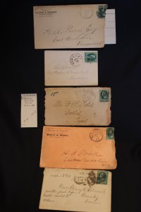 5 US covers fancy or specialty cancels on 158 or 184 (1818)