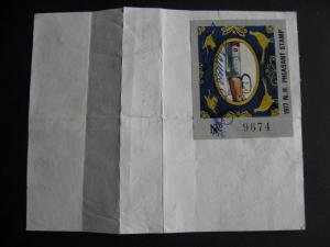 USA 1977 New Hampshire NH pheasant stamp on license still!  PLZ read description